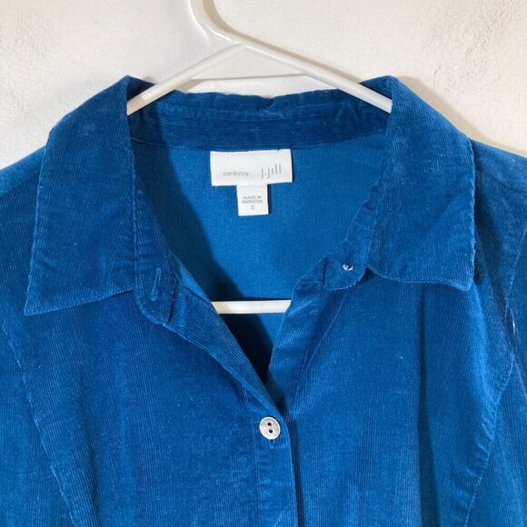 Womens J Jill Corduroy Button Shirt Jacket Shacket Teal Blue S Cotton Pockets - Picture 4 of 8